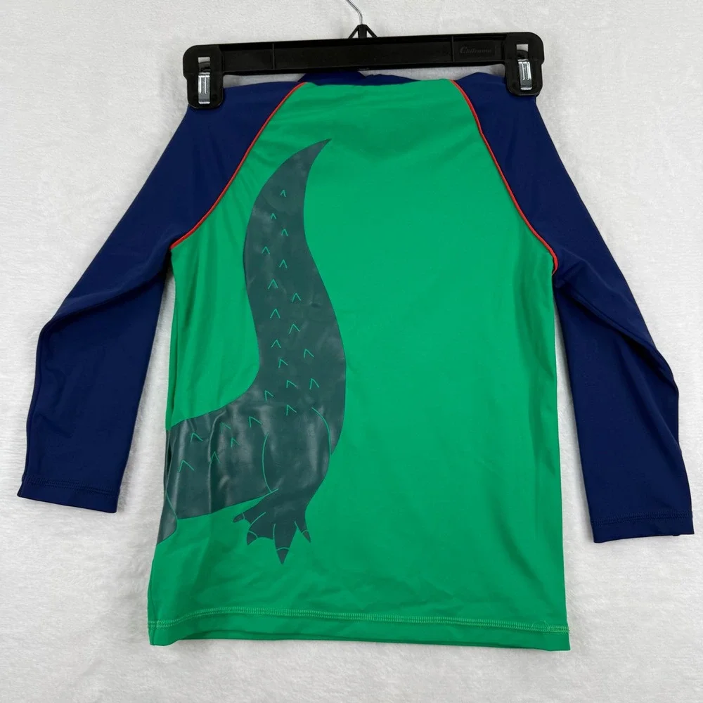 Mini Boden Kids Green Crocodile Rash Guard Long‎ Sleeve UPF 40+ Swim Shirt 8-9Y